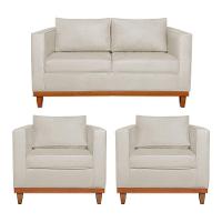 Kit Sofá 2 E 3 Lugares E 2 Poltronas Europa 180 Cm Linho - Amarena Móveis Bege