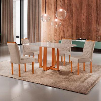 Conjunto Jantar Cristal 4 Lugares MDF Couro Sintético Mel 120CM Móveis Mundial