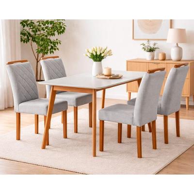 Conjunto de Jantar Slim 4 Lugares MDF Madeira Maciça Mel e Off-White Móveis Mundial