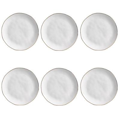 Conjunto de Pratos Rasos New White Gold 6 Peças Cerâmica Branco