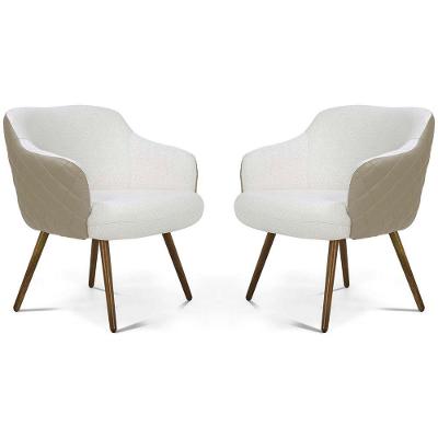 Kit 02 Poltronas Jade Tressê Pés Palito Corano Espuma D28 Bege e Cinza