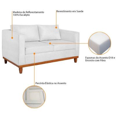 Kit Sofá 2 E 3 Lugares E 2 Poltronas Europa 180 Cm Suede - Amarena Móveis Branco