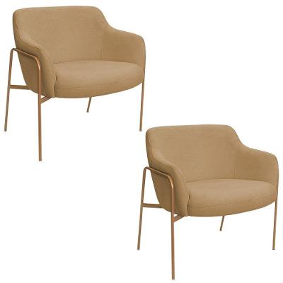 Kit 02 Poltronas Jade Base Aço Ouro Fosco Bouclé Camel Nexta Casa