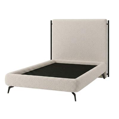 Cama Solteiro Nami Cabeceira Parise Bouclé Off White Pés Ferro