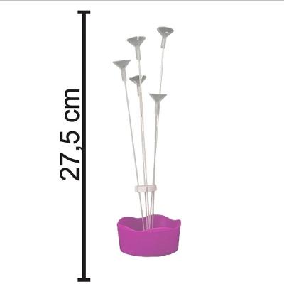 Suporte para Balão com Cachepô Rosa 5 Hastes 27,5CM Piffer & Cia