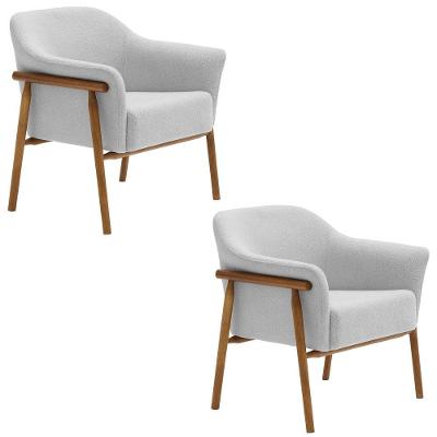 Kit 02 Poltronas Luna Base Madeira Bouclé Cinza Claro Nexta Casa
