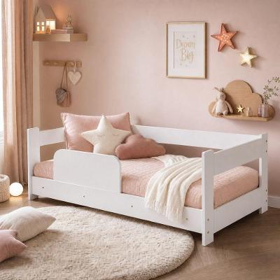 Cama Montessoriana Infantil com Grade de Proteção MDF Branco Movelaria Store