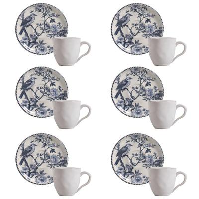 Conjunto de Xícara de Chá com Pires Bio Rouxinol Stoneware Artesanal Branco Porto Brasil