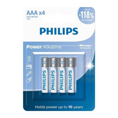 Pilha Alcalina Philips AAA LR03P4B 1.5V 4 Unidades