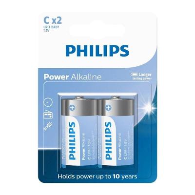 Pilha Alcalina Philips LR14 Tamanho C 1.5V Pacote 2 Unidades