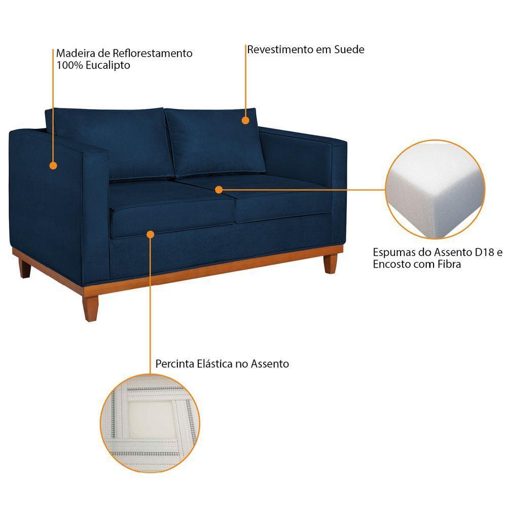 Kit Sofá 2 E 3 Lugares E 2 Poltronas Europa 180 Cm Suede - Amarena Móveis Azul Marinho - 4