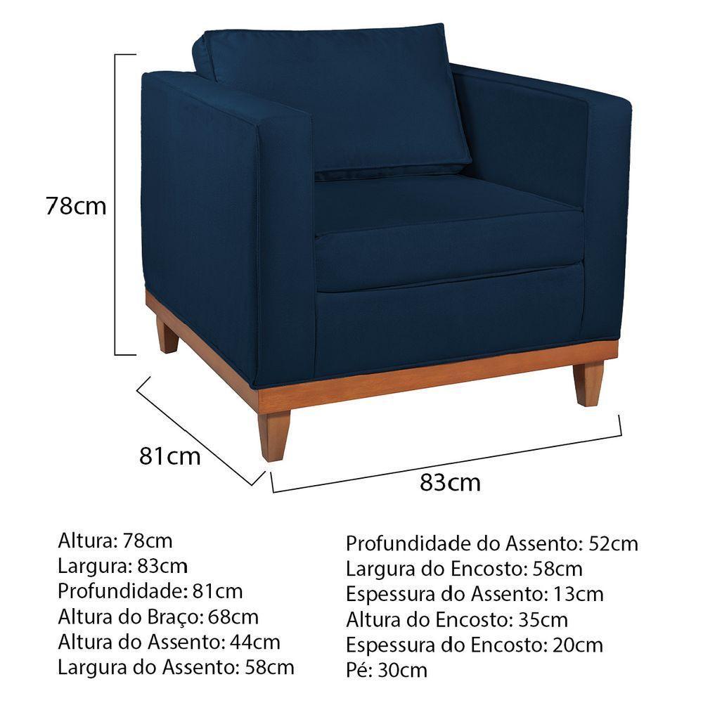 Kit Sofá 2 E 3 Lugares E 2 Poltronas Europa 180 Cm Suede - Amarena Móveis Azul Marinho - 5