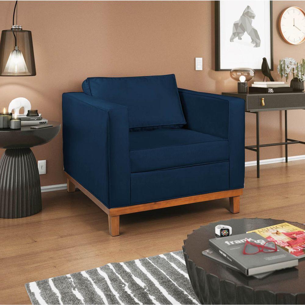 Kit Sofá 2 E 3 Lugares E 2 Poltronas Europa 180 Cm Suede - Amarena Móveis Azul Marinho - 7
