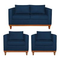 Kit Sofá 2 E 3 Lugares E 2 Poltronas Europa 180 Cm Suede - Amarena Móveis Azul Marinho - 1