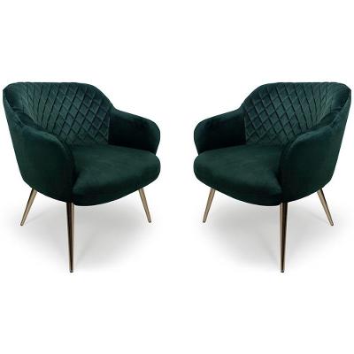 Kit 02 Poltronas Jade Tressê Pés Palito Gold Veludo Verde Nexta Casa