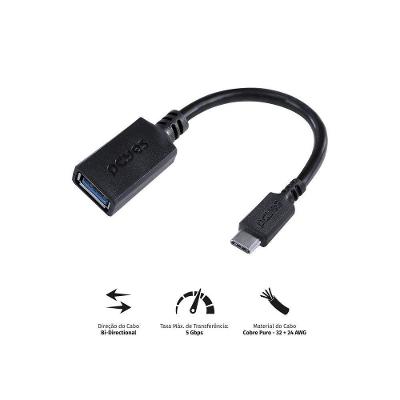 Cabo Adaptador OTG Tipo C para USB a 3.0 15cm 5 Gbps Preto Pcyes