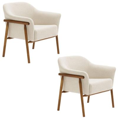 Kit 02 Poltronas Luna Base Madeira Bouclé Off White Nexta Casa
