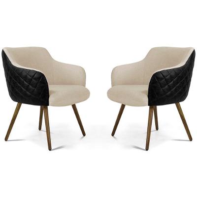 Kit 02 Poltronas Jade Tressê Pés Palito Corano Preto e Bege Nexta Casa