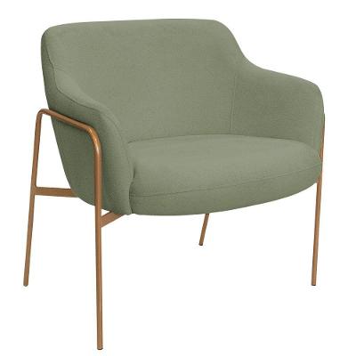 Poltrona Decorativa Jade Bouclé Base Aço Ouro Fosco Verde Claro Nexta Casa