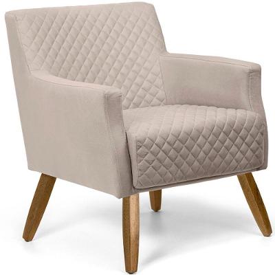 Poltrona Diva Decorativa Veludo Tressê Pés Palito Madeira Bege Nexta Casa
