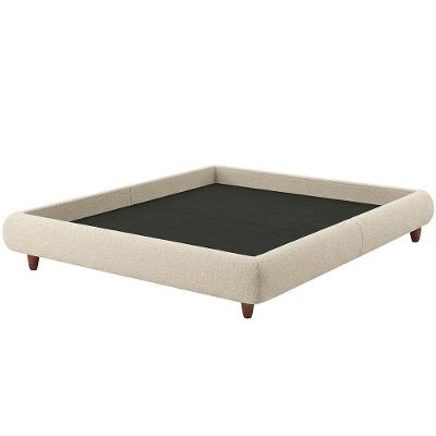 Cama Box King Nami MDF Pés de Madeira Revestimento Linho Cru Nexta Casa