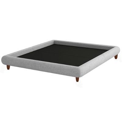 Cama Box Queen Emma MDF-MDP Pés de Madeira Linho Cinza Claro