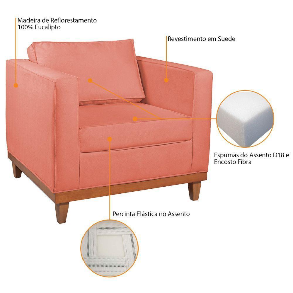 Kit Sofá 2 E 3 Lugares E 2 Poltronas Europa 180 Cm Suede - Amarena Móveis Coral - 5