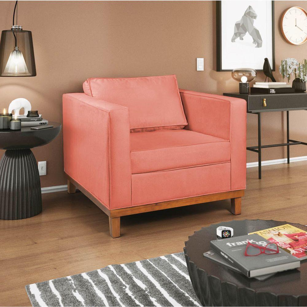 Kit Sofá 2 E 3 Lugares E 2 Poltronas Europa 180 Cm Suede - Amarena Móveis Coral - 9