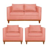 Kit Sofá 2 E 3 Lugares E 2 Poltronas Europa 180 Cm Suede - Amarena Móveis Coral - 1
