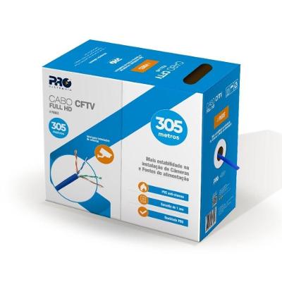 Cabo para CFTV 4 Pares Full HD 24AWG 0,51mm 305m Azul Proeletronic