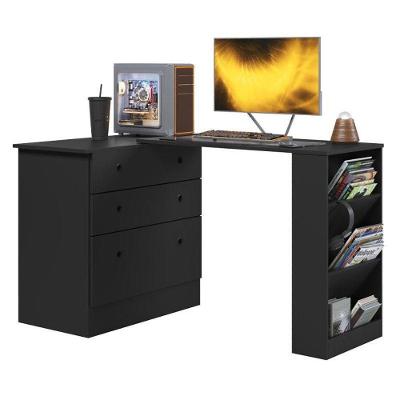 Cômoda Mesa Giratória Gamer 4840 3 Gavetas MDP Preto Fosco Qmovi