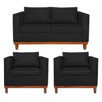 Kit Sofá 2 E 3 Lugares E 2 Poltronas Europa 180 Cm Corano - Amarena Móveis Preto