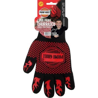 Luva para Churrasco Fibras Resistência Térmica Antiderrapante Preta Prime Grill