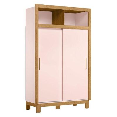 Guarda Roupa Infantil Flora Slim 5085 2 Portas de Correr Rosa Acetinado Qmovi