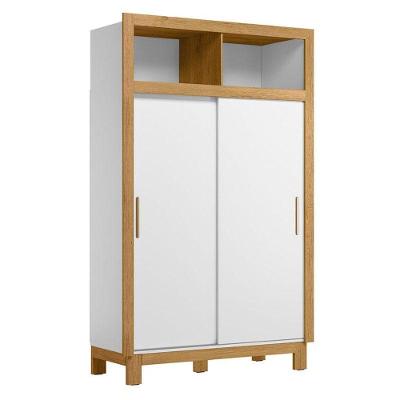Guarda Roupa Infantil Flora Slim 5085 2 Portas de Correr MDF Branco Acetinado Qmovi