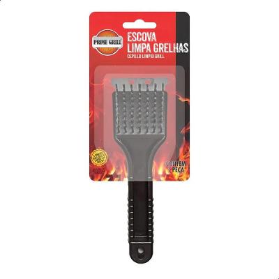 Escova para Grelha Aço Inoxidável Raspador 2 em 1 Cabo Ergonômico Preto Prime Grill