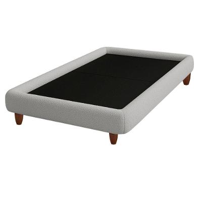 Cama Solteiro Nami Bouclé Pés de Madeira Cinza Claro Nexta Casa