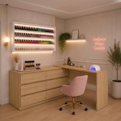 Mesa de Manicure em l MP6068 Moderno 6 Gavetas MDF 120CM Amadeirado