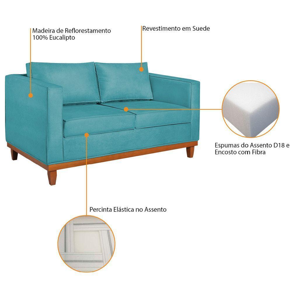 Kit Sofá 2 E 3 Lugares E 2 Poltronas Europa 180 Cm Suede - Amarena Móveis Azul Turquesa - 5