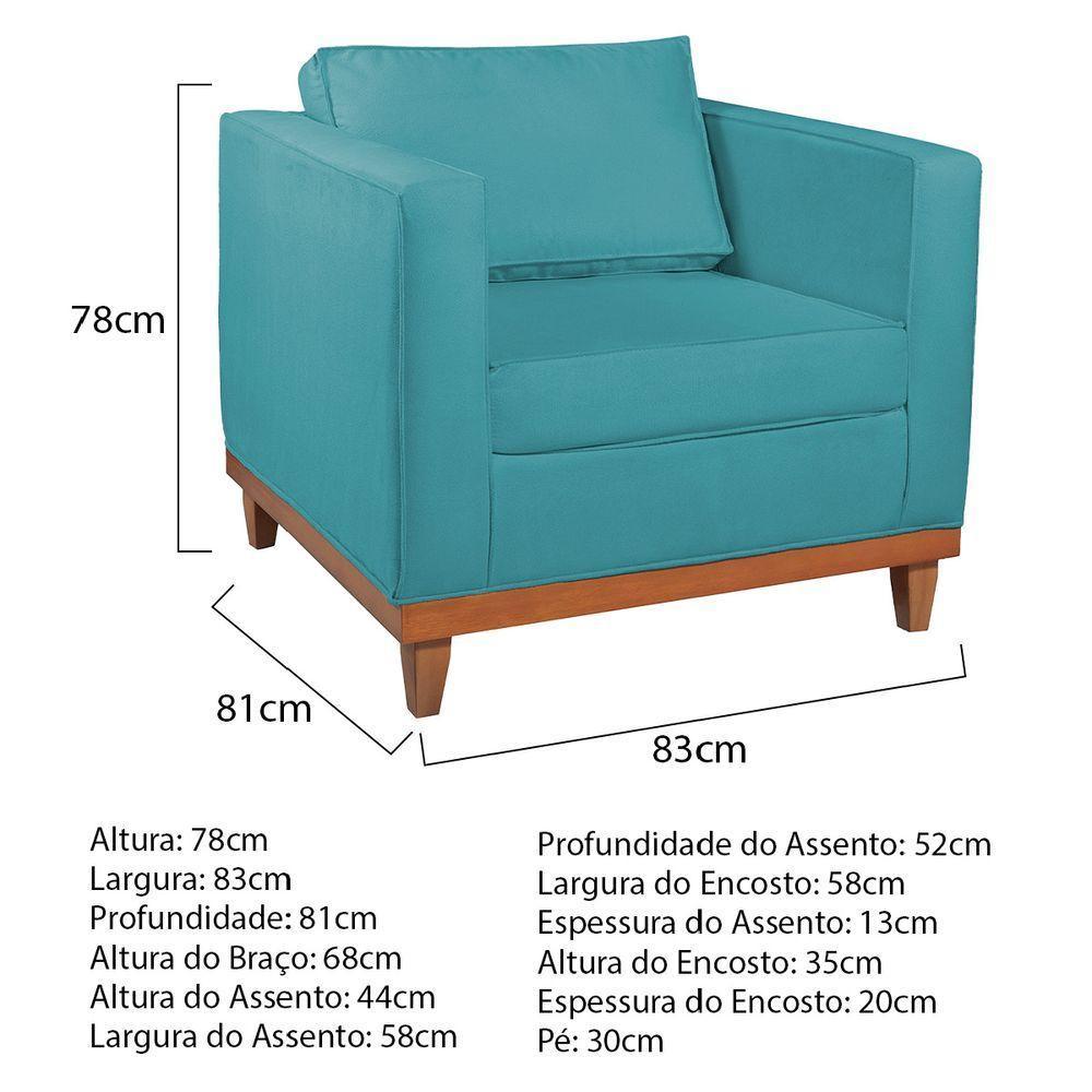 Kit Sofá 2 E 3 Lugares E 2 Poltronas Europa 180 Cm Suede - Amarena Móveis Azul Turquesa - 6