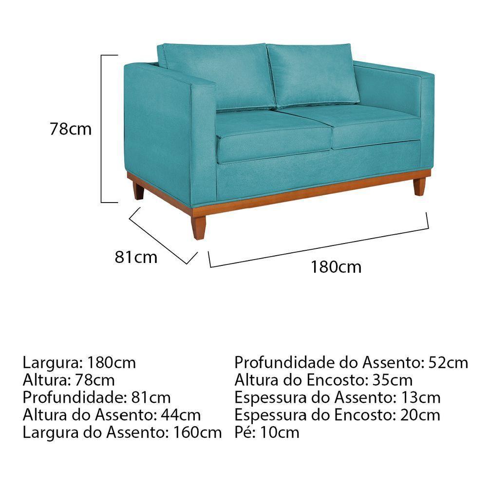 Kit Sofá 2 E 3 Lugares E 2 Poltronas Europa 180 Cm Suede - Amarena Móveis Azul Turquesa - 7