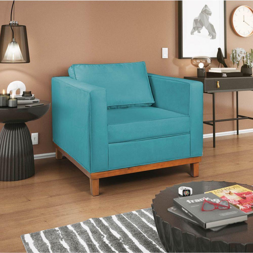 Kit Sofá 2 E 3 Lugares E 2 Poltronas Europa 180 Cm Suede - Amarena Móveis Azul Turquesa - 8
