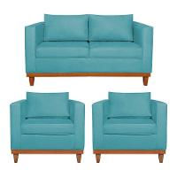 Kit Sofá 2 E 3 Lugares E 2 Poltronas Europa 180 Cm Suede - Amarena Móveis Azul Turquesa - 2