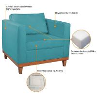 Kit Sofá 2 E 3 Lugares E 2 Poltronas Europa 180 Cm Suede - Amarena Móveis Azul Turquesa