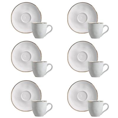 Conjunto Xícara de Cafezinho com Pires 06 Peças Orgânico New White Gold Stoneware Porto Brasil