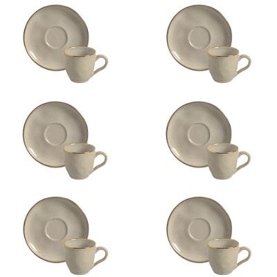 Conjunto de Xícara de Cafezinho com Pires Bio Sol Gold Stoneware Bege Porto Brasil
