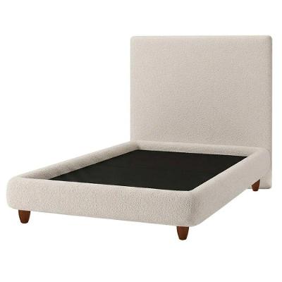 Cama Solteiro Nami Cabeceira Parise Bouclé Off White Pés Madeira