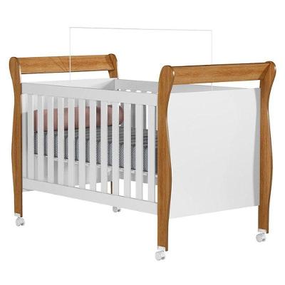 Berço Americano Slim MDF Grade Envelopada Branco Amadeirado Tigus Móveis