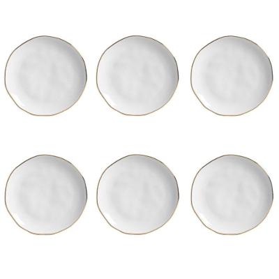 Conjunto de Pratos de Sobremesa New White Gold 6 Peças Cerâmica Branco