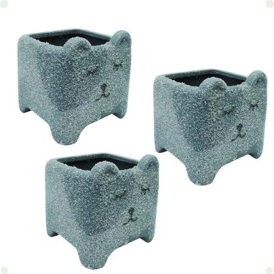 Kit 3 Vasos Cachepot Bichinho de Cerâmica 8CM Cinza Rio Tijucas